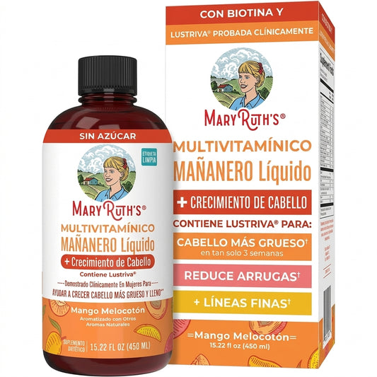 Multivitamínico Líquido Biotina 10,000mcg + Lustriva — Favorece Cabello Más Abundante y Piel Radiante (450ml, 15 Días)