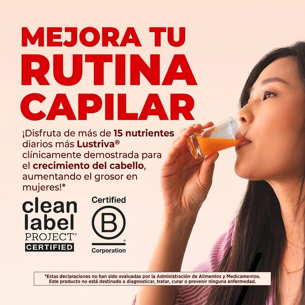 Multivitamínico Líquido Biotina 10,000mcg + Lustriva — Favorece Cabello Más Abundante y Piel Radiante (450ml, 15 Días)