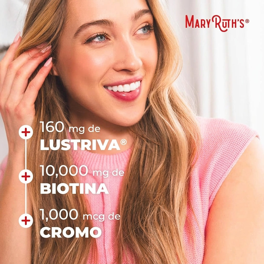 Multivitamínico Líquido Biotina 10,000mcg + Lustriva — Favorece Cabello Más Abundante y Piel Radiante (450ml, 15 Días)