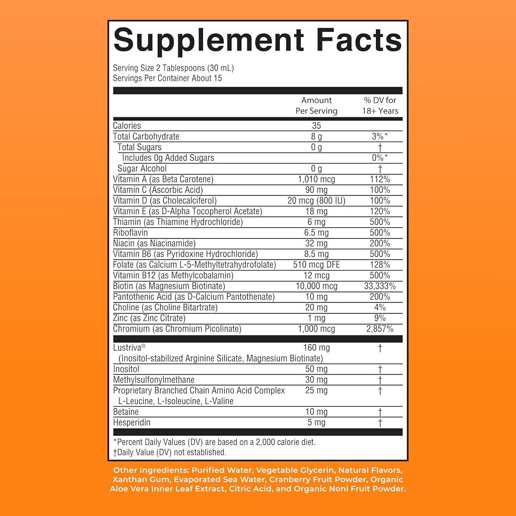 Multivitamínico Líquido Biotina 10,000mcg + Lustriva — Favorece Cabello Más Abundante y Piel Radiante (450ml, 15 Días)