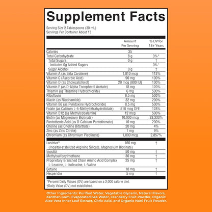 Multivitamínico Líquido Biotina 10,000mcg + Lustriva — Favorece Cabello Más Abundante y Piel Radiante (450ml, 15 Días)