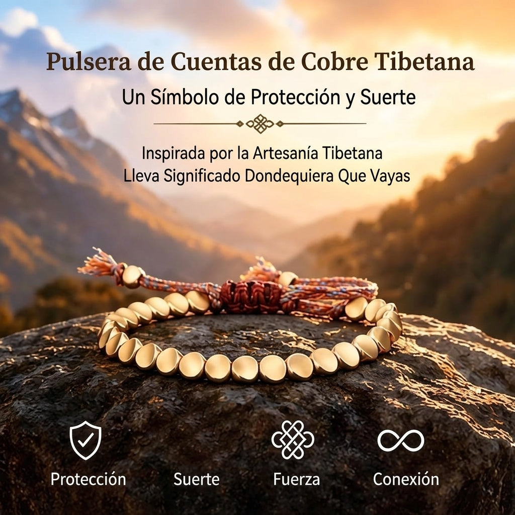 Pulsera Tibetana de Cobre Puro — Protección Energética Ancestral y Buena Fortuna — 1 Unidad