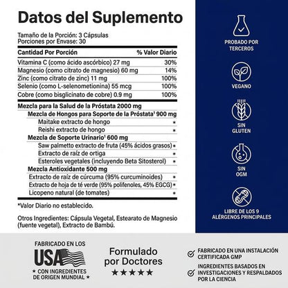 Suplemento Próstata 2000mg — Apoya Bienestar Urinario y Descanso Nocturno (90 Cápsulas)