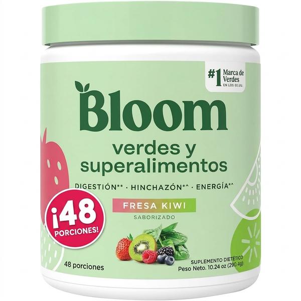Bloom Greens Superalimentos Fresa Kiwi 290g — Apoya Digestión Saludable y Energía Natural (48 Porciones)