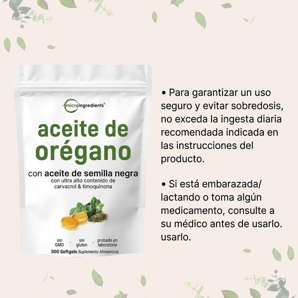 Aceite de Orégano + Semilla Negra 300 Cápsulas — Apoya Defensas Naturales 5 Meses (165mg Carvacrol + Timoquinona)
