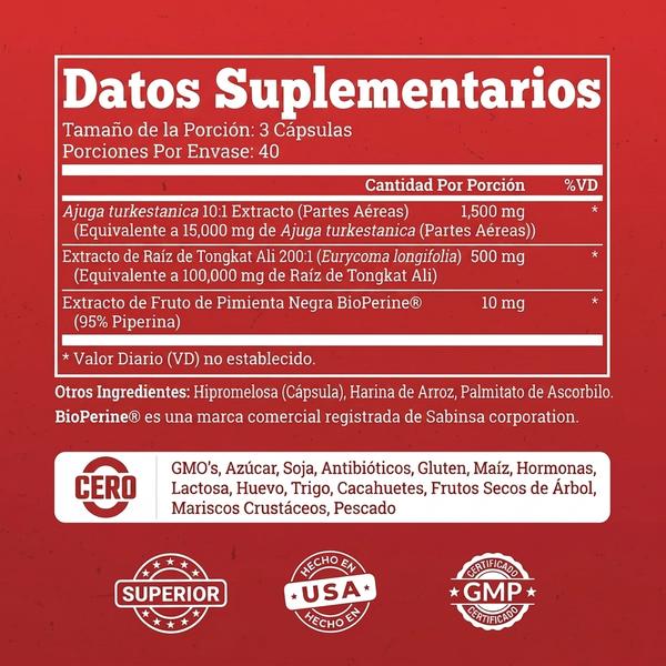 Turquesterona 15000mg — Apoya Fuerza y Rendimiento Muscular (120 Cápsulas)