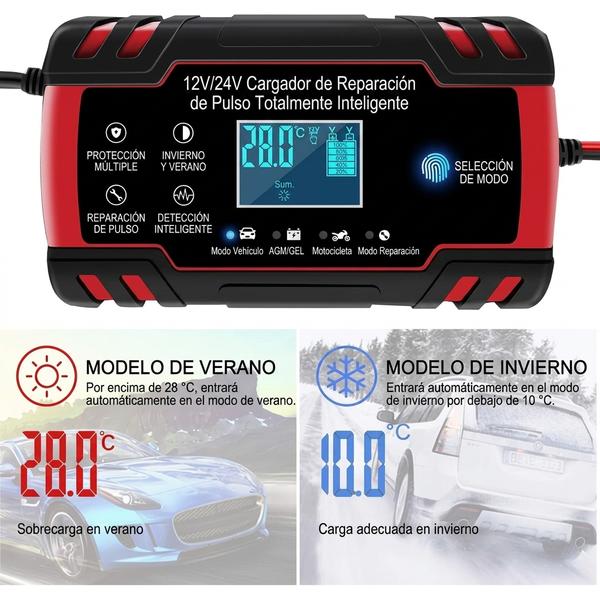 Cargador de Batería Inteligente 12V/24V — Mantiene tu Vehículo Siempre Listo — Portátil + Protección Automática