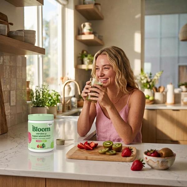 Bloom Greens Superalimentos Fresa Kiwi 290g — Apoya Digestión Saludable y Energía Natural (48 Porciones)