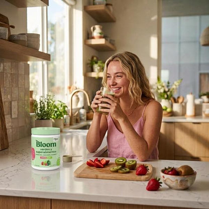 Bloom Greens Superalimentos Fresa Kiwi 290g — Apoya Digestión Saludable y Energía Natural (48 Porciones)