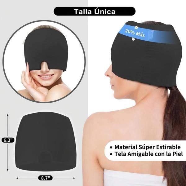 Gorro Alivio Migraña — Antifaz Gel — Terapia Frío/Calor Reduce Dolor de Cabeza, Tensión y Fatiga Ocular