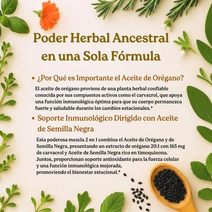 Aceite de Orégano + Semilla Negra 300 Cápsulas — Apoya Defensas Naturales 5 Meses (165mg Carvacrol + Timoquinona)
