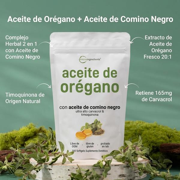 Aceite de Orégano + Semilla Negra 300 Cápsulas — Apoya Defensas Naturales 5 Meses (165mg Carvacrol + Timoquinona)