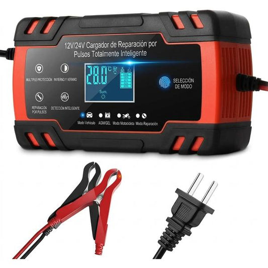 Cargador de Batería Inteligente 12V/24V — Mantiene tu Vehículo Siempre Listo — Portátil + Protección Automática